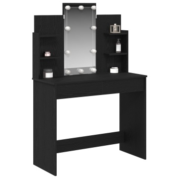 masa de toaletă cu lumini LED Negru Stejar 96x40x142 cm - Img 3
