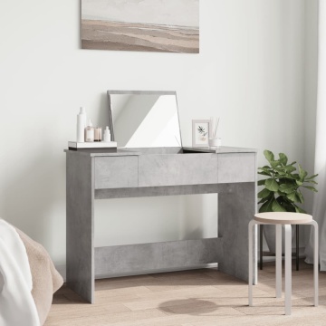 Masă de toaletă cu oglindă, gri beton, 100x45x76 cm - Img 3