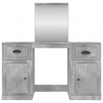 Masă de toaletă cu oglindă, gri beton, 130x50x132,5 cm - Img 5