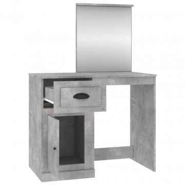 Masă de toaletă cu oglindă, gri beton, 90x50x132,5 cm, lemn - Img 6