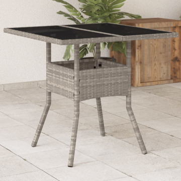 Masă grădină blat din sticlă gri deschis 80x80x75 cm poliratan - Img 1