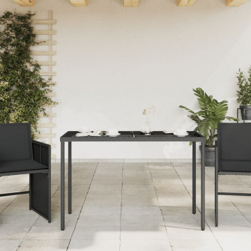 Masă grădină cu blat din sticlă, negru, 115x54x74 cm, poliratan - Img 3