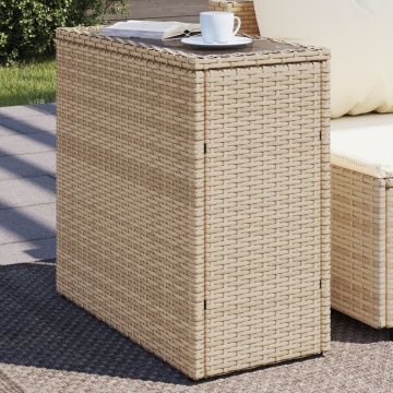 Masă laterală grădină, blat sticlă, bej 58x27,5x55 cm poliratan - Img 1