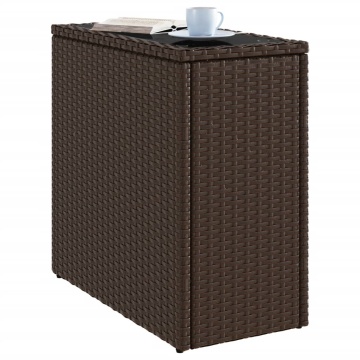 Masă laterală grădină, blat sticlă, maro 58x27,5x55cm poliratan - Img 4