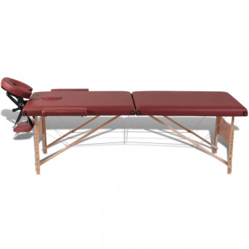Masă masaj pliabilă, 2 zone, roșu, cadru de lemn - Img 7