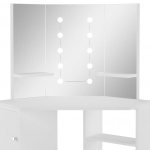 Masă pentru machiaj de colț cu lumini LED, alb - Img 7