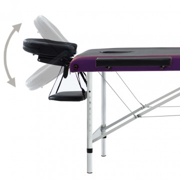 Masă pliabilă de masaj, 3 zone, negru și violet, aluminiu - Img 7