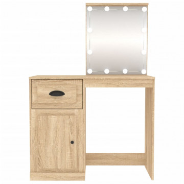 Masă toaletă cu LED, stejar sonoma 90x50x132,5 cm lemn compozit - Img 5