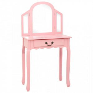 Masă toaletă cu taburet, roz, 65x36x128 cm, lemn paulownia, MDF - Img 2
