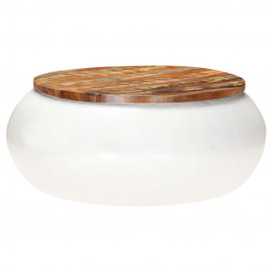 Măsuță de cafea, alb, 68x68x30 cm, lemn masiv reciclat - Img 7