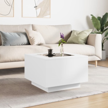 Măsuță de cafea cu LED, alb, 60x60x40 cm, lemn prelucrat - Img 4