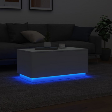 Măsuță de cafea cu lumini LED, alb, 90x50x40 cm - Img 8