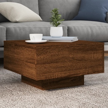 Măsuță de cafea cu lumini LED, stejar maro, 55x55x31 cm - Img 1