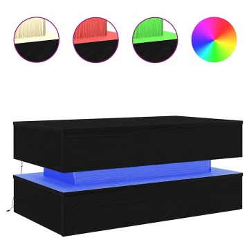 Masuta de cafea cu lumini LED Stejar negru 90x50x40 cm - Img 3