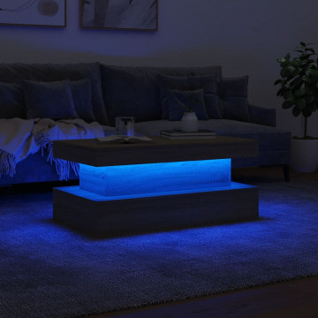 Măsuță de cafea cu lumini LED, stejar sonoma, 90x50x40 cm - Img 8