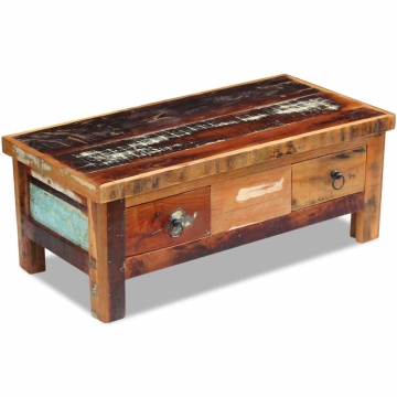 Măsuță de cafea cu sertare, 90x45x35 cm, lemn solid reciclat - Img 3