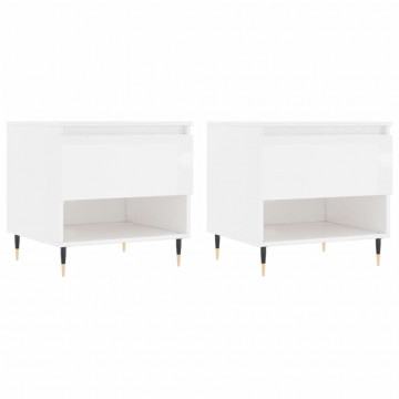 Mese de cafea 2 buc. alb extralucios 50x46x50 cm lemn compozit - Img 2