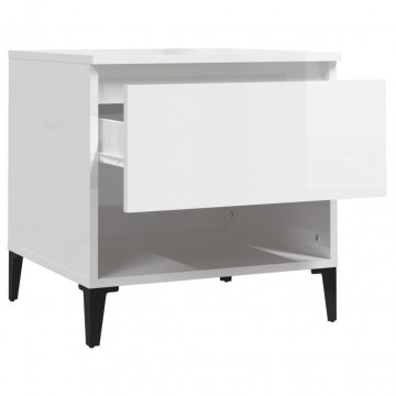 Mese laterale 2 buc. alb extralucios 50x46x50 cm lemn compozit - Img 7