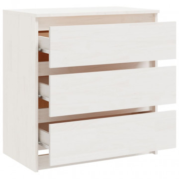 Noptieră, alb, 60x36x64 cm, lemn masiv de pin - Img 6