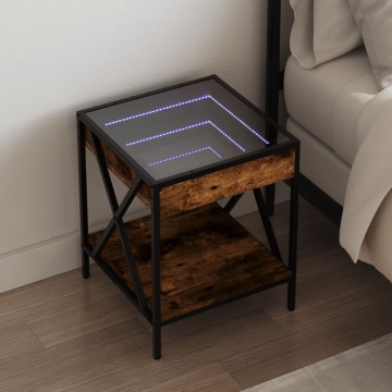 Noptieră cu LED infinity, stejar fumuriu, 40x40x49 cm - Img 1
