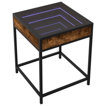Noptieră cu LED infinity, stejar fumuriu, 40x40x51 cm - Img 3