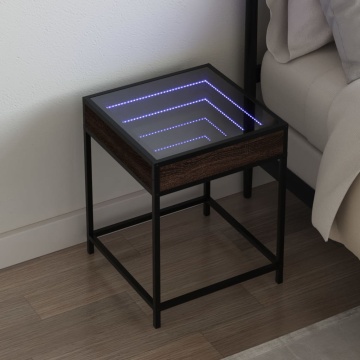 Noptieră cu LED infinity, stejar maro, 40x40x51 cm - Img 1