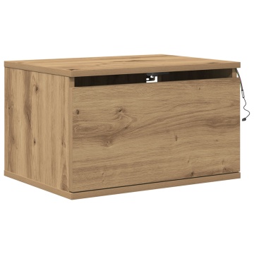Noptieră cu LED montată pe perete din stejar artizanal 50x36x30 cm - Img 2
