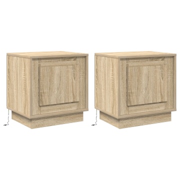 Noptieră cu lumini LED 2 buc Sonoma Stejar 44x34,5x45 cm - Img 2