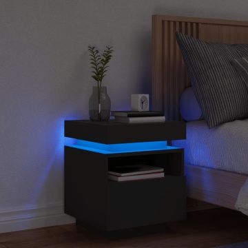 Noptieră cu lumini LED, negru, 40x39x48,5 cm - Img 1