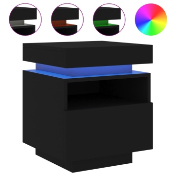 Noptieră cu lumini LED, negru, 40x39x48,5 cm - Img 2