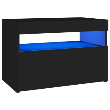 Noptieră cu lumini LED, negru, 60x35x40 cm, lemn prelucrat - Img 2