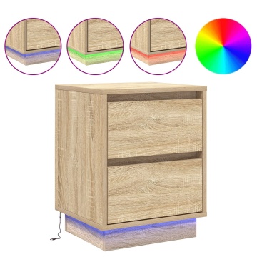 Noptieră cu lumini LED Stejar Sonoma 39x34.5x50 cm - Img 4