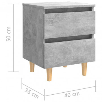 Noptieră cu picioare din lemn masiv pin, gri beton, 40x35x50 cm - Img 6