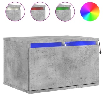 Noptieră montată pe perete cu lumini LED, gri beton - Img 2