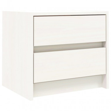 Noptiere, 2 buc., alb, 40x31x35,5 cm, lemn masiv de pin - Img 8