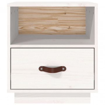 Noptiere, 2 buc, alb, 40x34x45 cm, lemn masiv de pin - Img 6