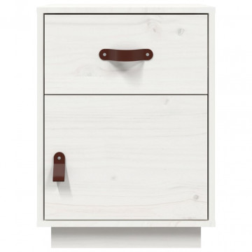 Noptiere, 2 buc., alb, 40x34x55 cm, lemn masiv de pin - Img 5