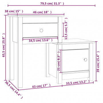 Noptiere, 2 buc., alb, 79,5x38x65,5 cm, lemn masiv de pin - Img 7