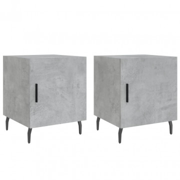 Noptiere, 2 buc., gri beton, 40x40x50 cm, lemn compozit - Img 2