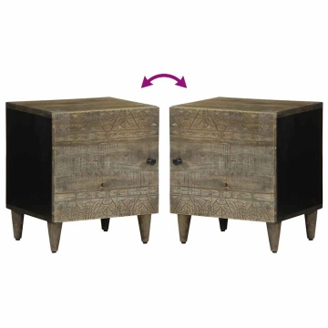 Noptiere 2 buc Gri deschis 40x33x46 cm Lemn masiv de mango - Img 6