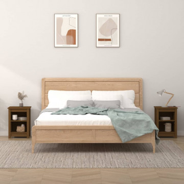Noptiere, 2 buc, maro miere, 40x35x55 cm, lemn masiv de pin - Img 1