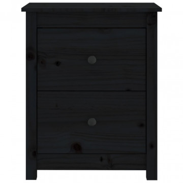 Noptiere, 2 buc., negru, 50x35x61,5 cm, lemn masiv de pin - Img 4