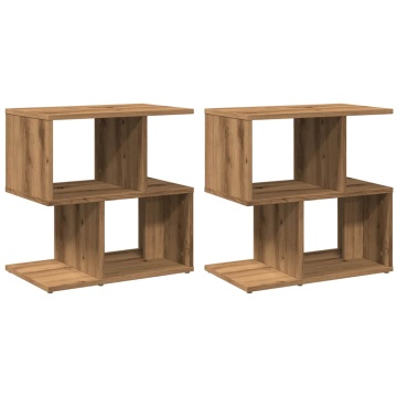 Noptiere 2 buc. stejar artizanal 50x30x51,5 cm lemn prelucrat - Img 2