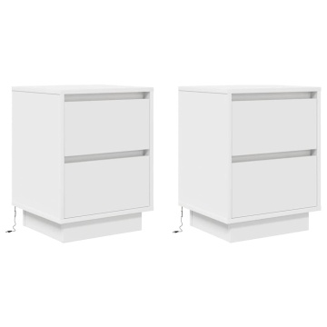 Noptiere cu lumini LED 2 buc Alb 38x34x50 cm - Img 3