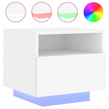 Noptiere cu lumini LED, 2 buc., alb, 40x39x37 cm - Img 8