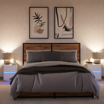 Noptiere cu lumini LED, 2 buc., alb, lemn prelucrat - Img 8