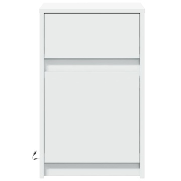 Noptiere cu lumini LED, 2 buc., alb, lemn prelucrat - Img 5