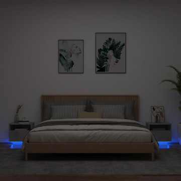 Noptiere cu lumini LED, 2 buc., gri beton, 40x39x37 cm - Img 1