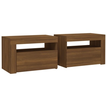 Noptiere cu lumini LED, 2 buc., stejar maro, 60x35x40 cm - Img 3