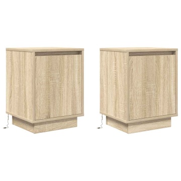 Noptiere cu lumini LED 2 buc Stejar Sonoma 38x34x50 cm - Img 3